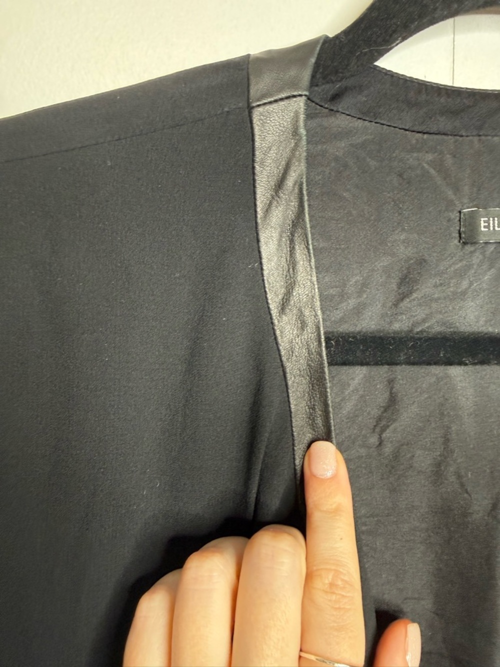Eileen Fisher Georgette Crepe Jacket Womens Large Black Silk Leather - Picture 5 of 9